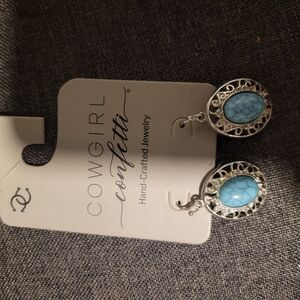 Turquoise Oval Drop Earrings in Silver